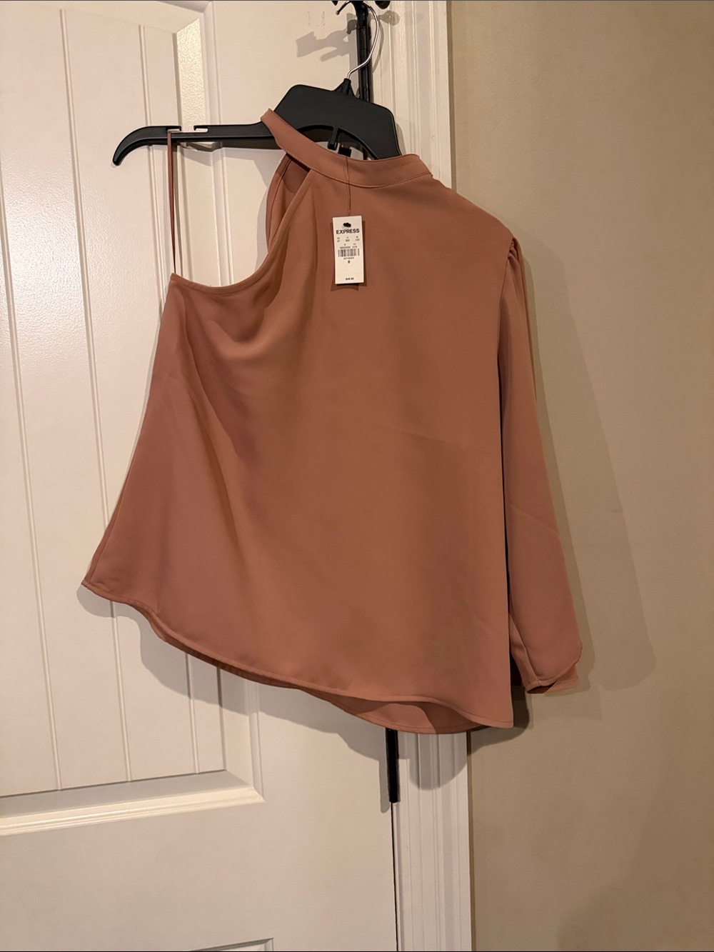 Express One-Shoulder Blouse in Rose Taupe